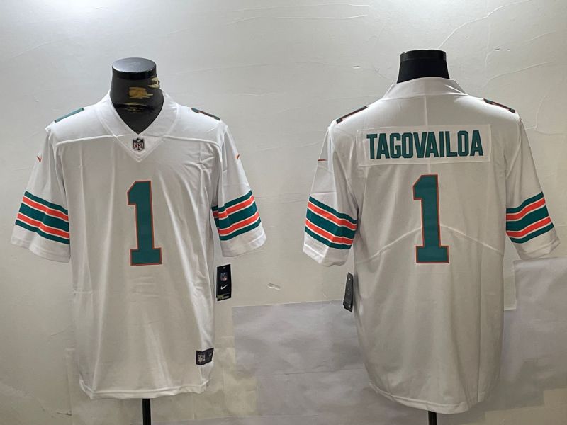 Men Miami Dolphins #1 Tagovailoa White 2024 Nike Vapor Limited NFL Jersey style 1